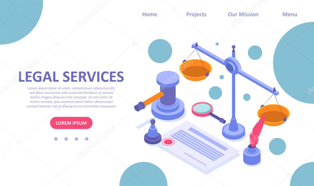 Vector landing page template of legal services 