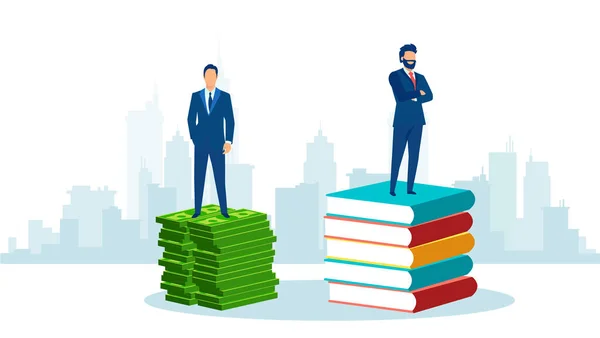 Διάνυσμα Επιτυχημένων Επιχειρηματιών Που Στέκονται Πάνω Ένα Σωρό Από Βιβλία — Διανυσματικό Αρχείο