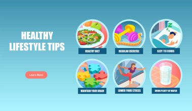 Sağlıklı yaşam tarzı ipuçlarının taşıyıcı afişi 