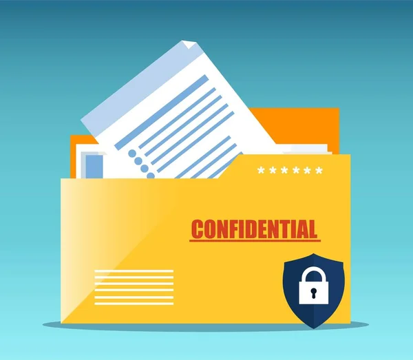 Vector Una Carpeta Amarilla Con Documentos Confidenciales Concepto Protección Datos — Archivo Imágenes Vectoriales