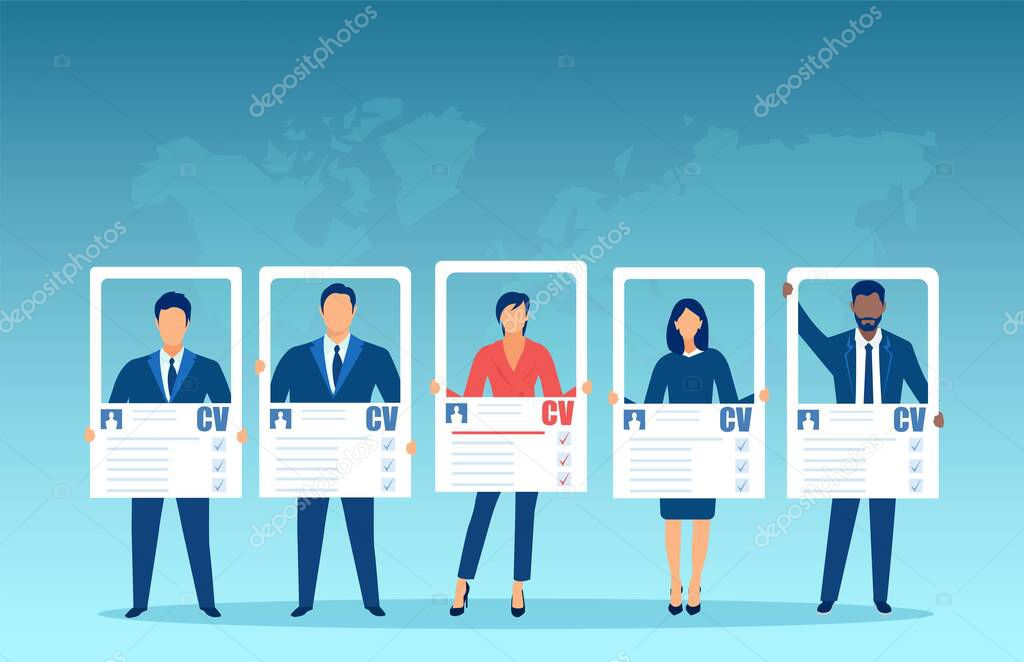 Vector of a group of business people holding CV applying for a job opening 