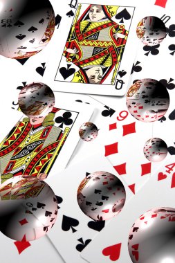 Beyaz bir arka plan üzerinde oyun kartları.