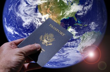 Earth and Hand holding Passport clipart