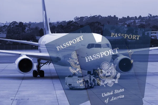 Americké pasy přes letadlo — Stock fotografie