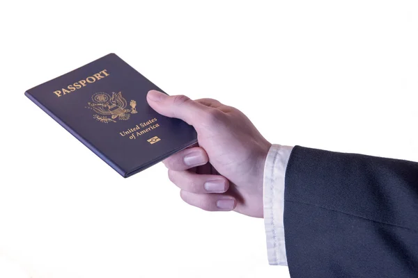 Amerikan pasaportu tutan el — Stok fotoğraf