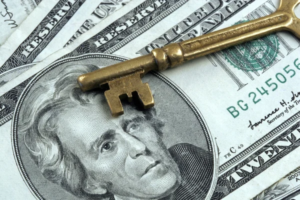 Skeleton Key on Money — Stock Photo, Image