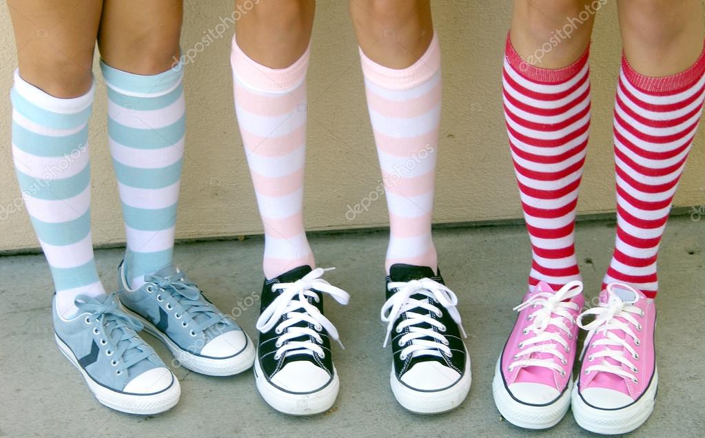 girls in colorful socks