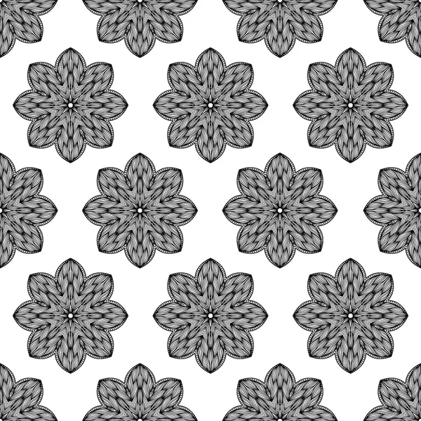 无缝的手绘制黑白相间的花纹 — 图库矢量图片