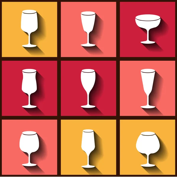 Set de 9 iconos planos con copas de vino — Vector de stock