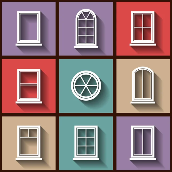 Conjunto de 9 iconos planos de diferentes tipos de ventanas — Vector de stock