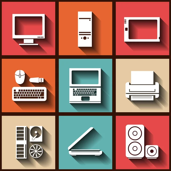 Set of 9 flat icons with computer elements — Stock Vector