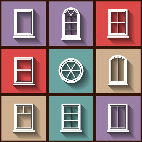 Набор из 9 плоских иконок различных типов окон — стоковый вектор