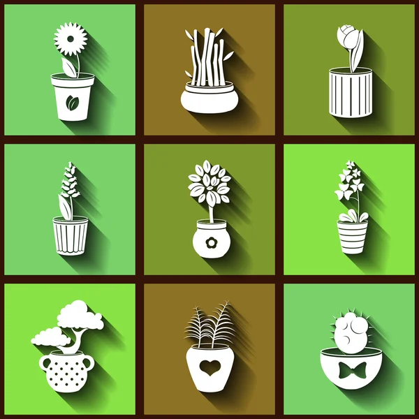 Zestaw 9 płaskie ikon różnych roślin i kwiatów — Wektor stockowy