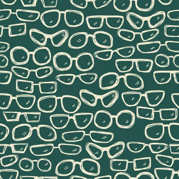 Sömlös handen ritade mönster med glasögon på mörk bakgrund — Stock vektor
