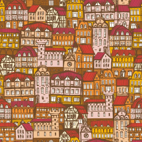 旧市街とシームレスな手描画パターン — ストックベクタ