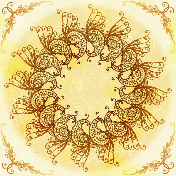 Hand drawn ethnic circular beige ornament — Stock Vector