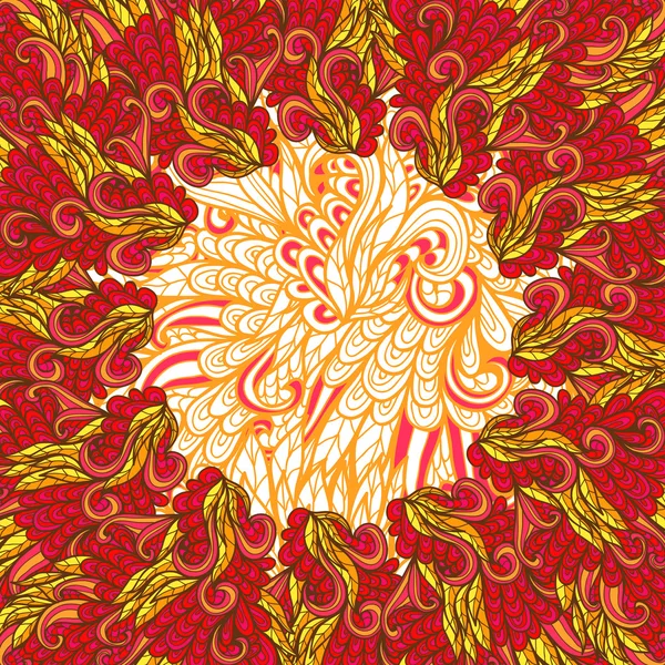 Hand gezeichnete Grußkarte mit floralem orange und rotem Ornament — Stockvektor