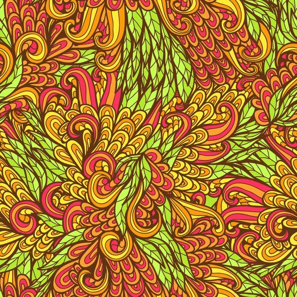 Naadloze floral oranje en groen hand getrokken doodle patroon — Stockvector