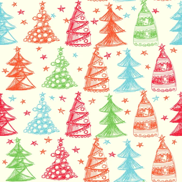Fondo de Navidad sin costuras con pinos dibujados a mano — Archivo Imágenes Vectoriales