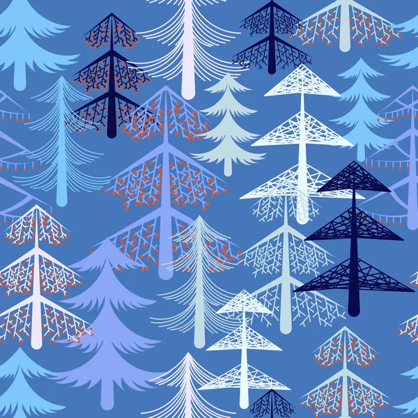 Modèle bleu sans couture avec des arbres de Noël abstraits — Image vectorielle