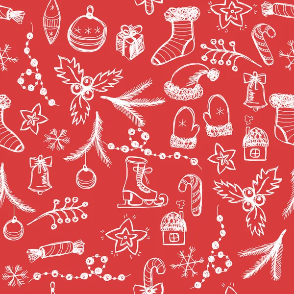Patrón de Navidad dibujado a mano sin costuras — Archivo Imágenes Vectoriales