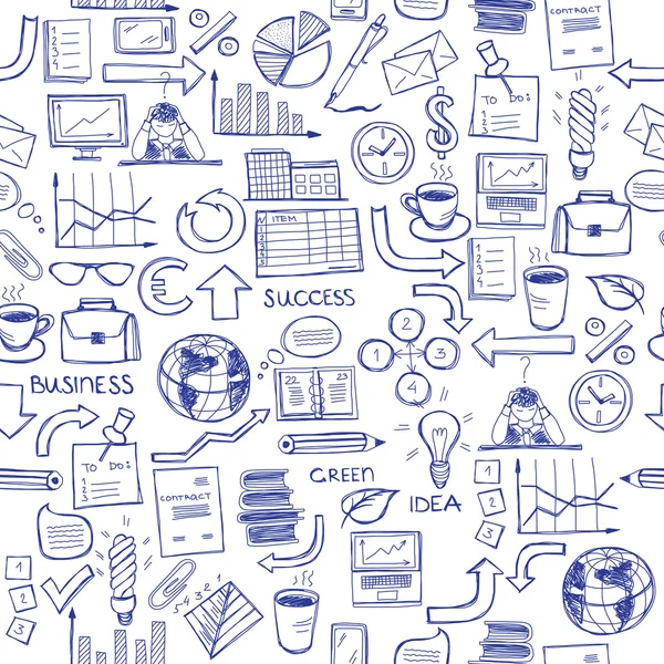 Kézzel rajzolt zökkenőmentes doodle minta üzleti szimbólumokkal — Stock Vector