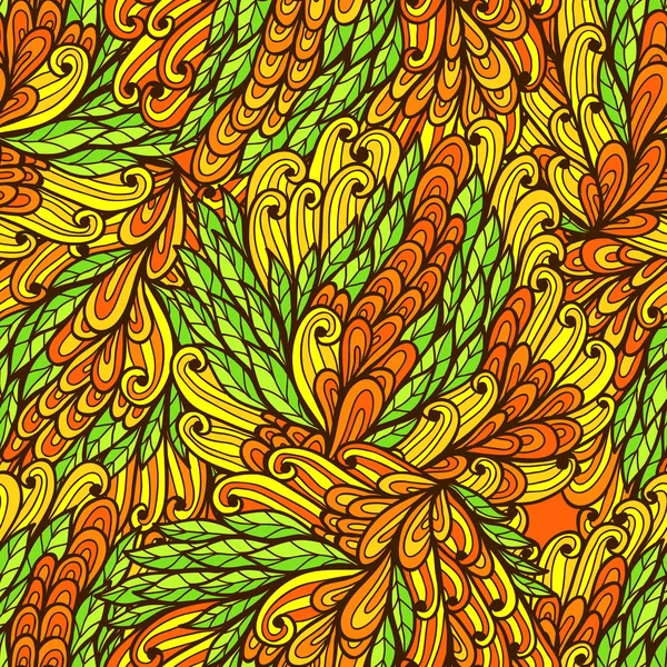 Sorunsuz çiçek turuncu ve sarı renkli parlak doodle desen — Stok Vektör