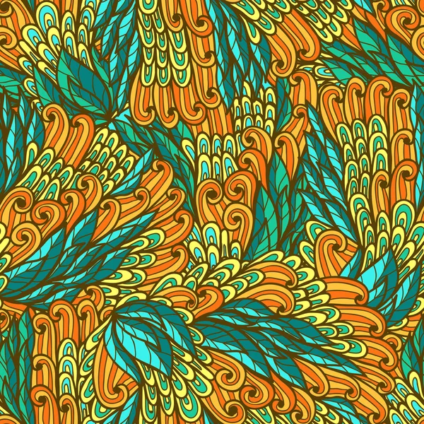 Naadloze floral oranje en blauwe lichte doodle patroon — Stockvector