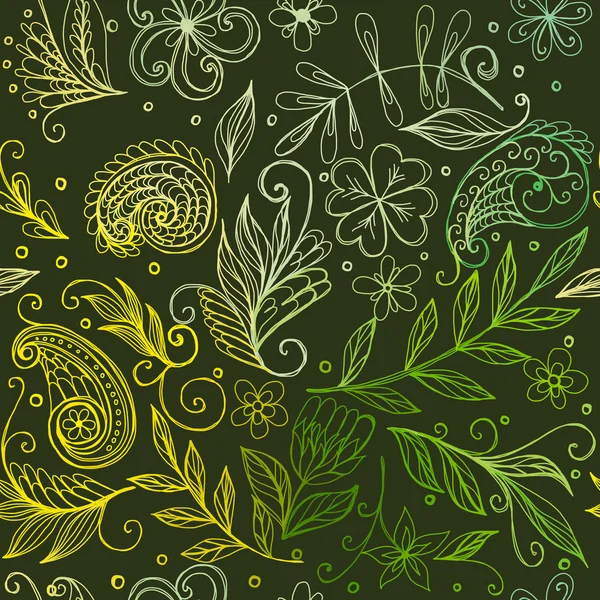 Adorno de garabato amarillo verde floral ang — Vector de stock