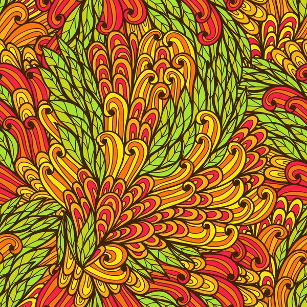 Sömlös blommig orange och gula ljusa doodle mönster — Stock vektor
