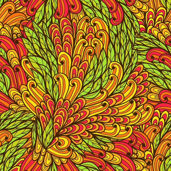 Naadloze floral oranje en gele heldere doodle patroon — Stockvector