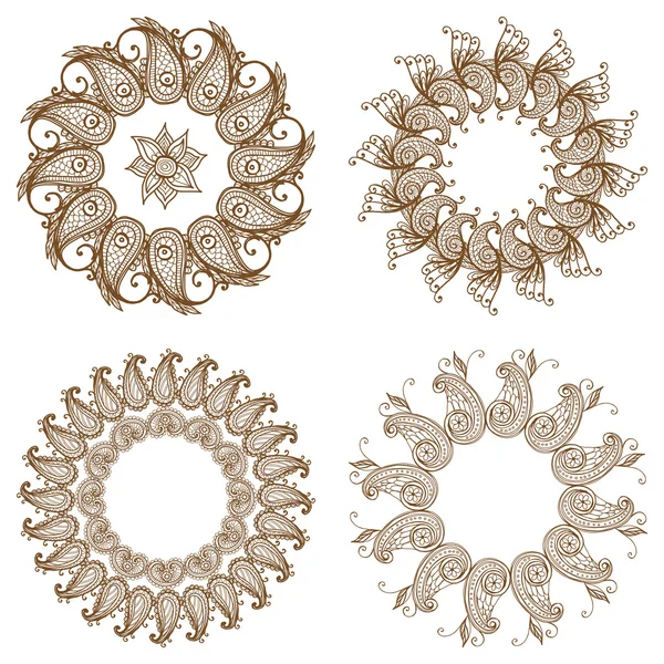 Ensemble de quatre ornements ethniques circulaires mehandi — Image vectorielle