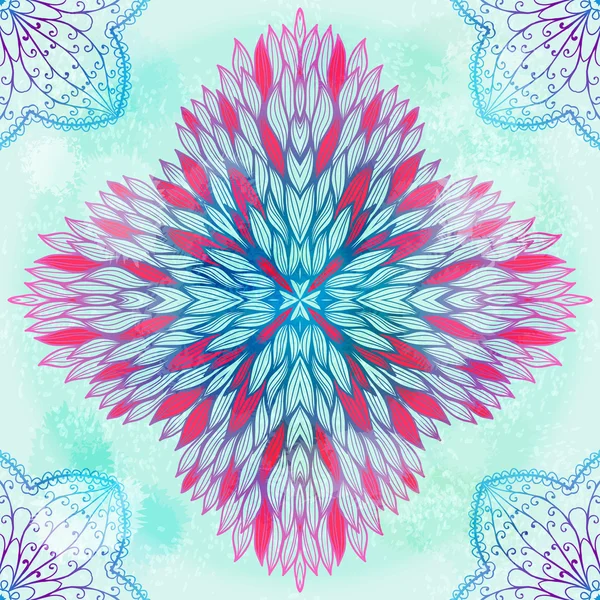 手描き民族の円形のピンクとブルーの髪飾り — ストックベクタ