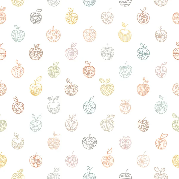 Doodle seamless apple pattern on white background — Stock Vector