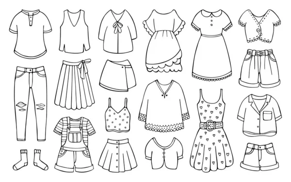 Doodle set of female clothes for spring and summer ロイヤリティフリーのストックイラスト