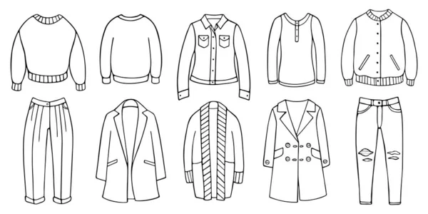 Doodle set of female clothes for spring, autumn — Stok Vektör