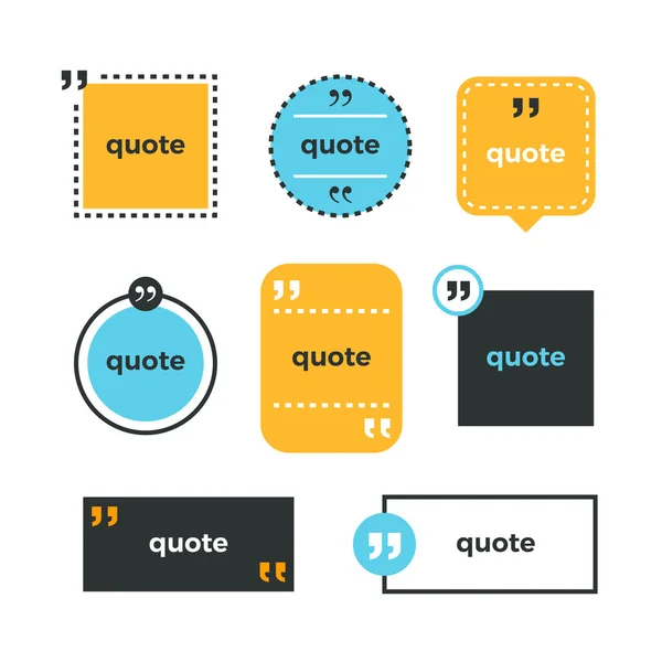 Quotes set. Quote copyspace template. Quote bubble. Business card template. Color quotes. Memo from. Blank memo element. Minimal print design. Quote form. Color vector set — Stock Vector
