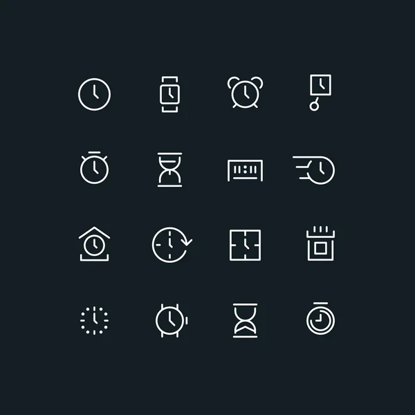 Set van verschillende tijd pictogrammen. Klok, horloge, kalender, Sand Watch, chronometer. Lijn Art vector illustratie. Klok instellen. Pictogram voor de klok lijn. Klok logo. Pictogram van de klok interface. Klok app-pictogram — Stockvector