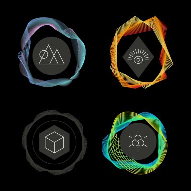 Vektör soyut logosu. Geometrik semboller. Göz ile daire çizin. Renkli. Anahat logosu. Tasarım şablonu. Geometrik logo. Soyut logo. Vektör tasarım logosu. Soyut logo