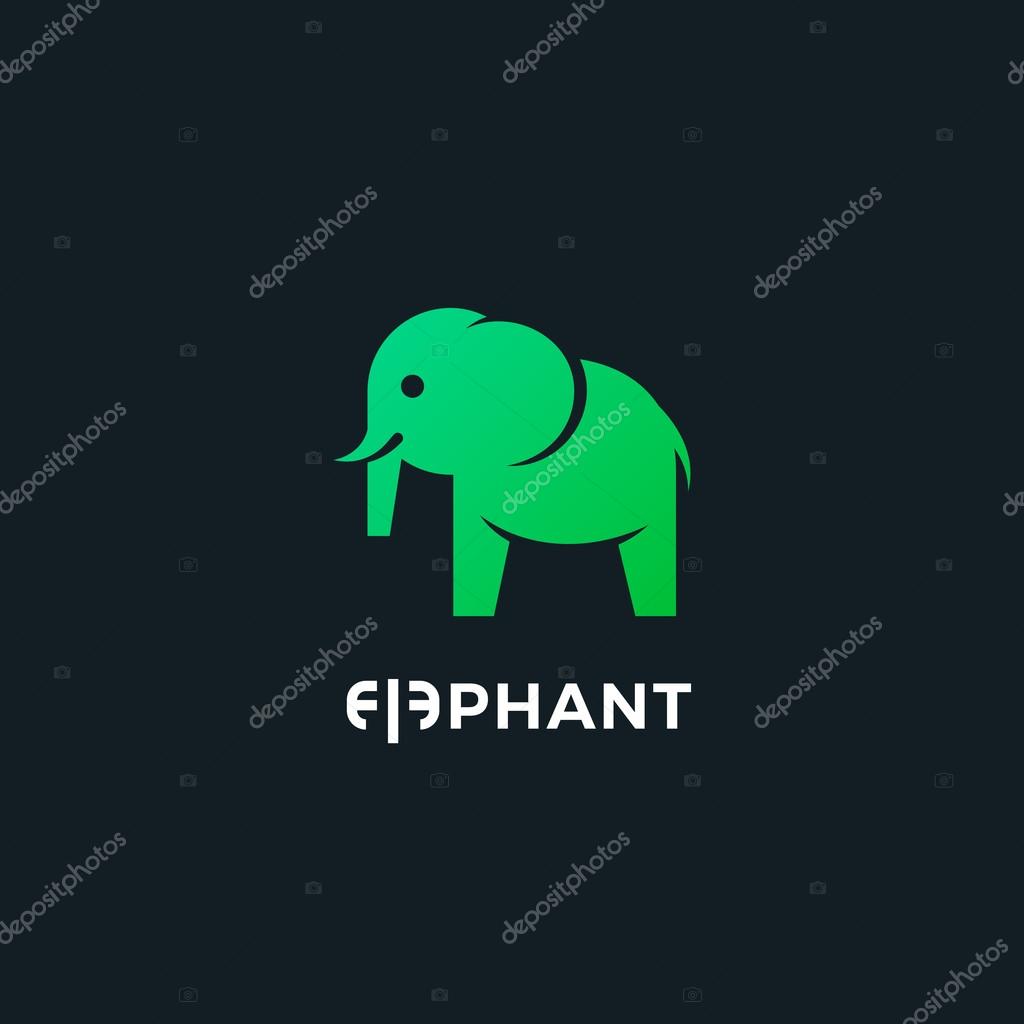 Flat elephant logo. Vector elephant logo. Elephant icon. Flat elephant icon. Flat vector elephant illustration. Green elephant logo. Ecology and nature logo. Green logo. Nature logo. Green icon