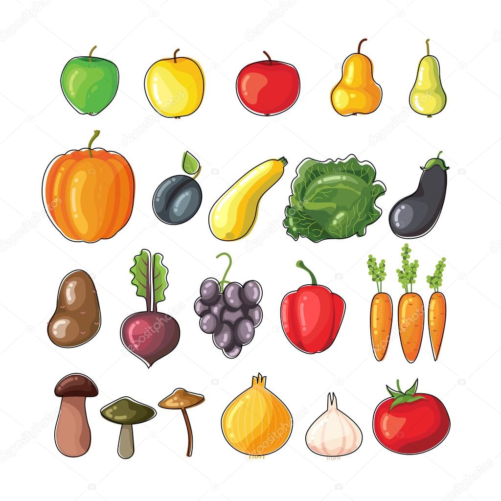 Autunno frutta e verdura Piatto di vettore Frutta e verdura per menu o pubblicit  Colori vivaci Modello di disegno — Vettoriali di mrEleidan