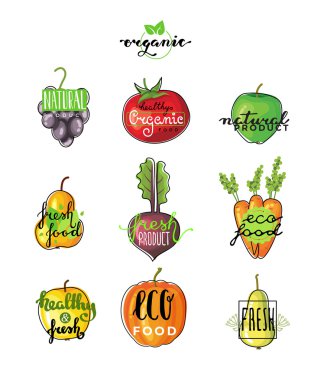 Vejetaryen ekoloji taze gıda logo yazı el