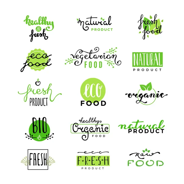 Логотип ручного написання вегетаріанської екології свіжа їжа. Мальований шрифт руки — стоковий вектор