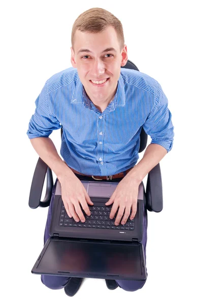 Hombre excitado en el ordenador portátil — Foto de Stock