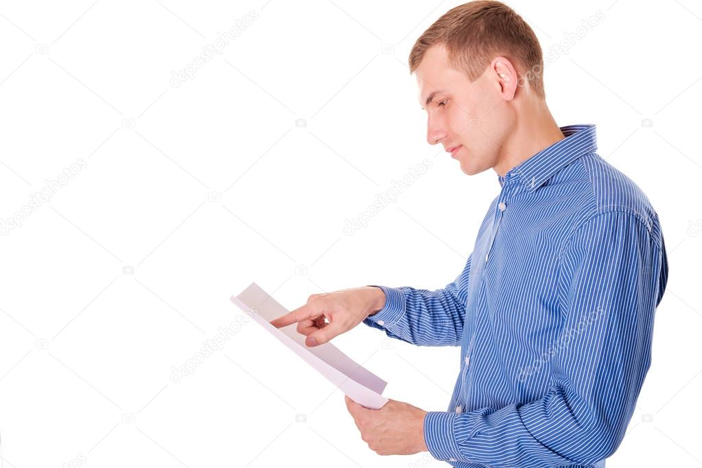 Man reading sheet of paper