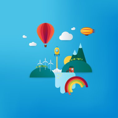 Balon, şelale ve dağlar