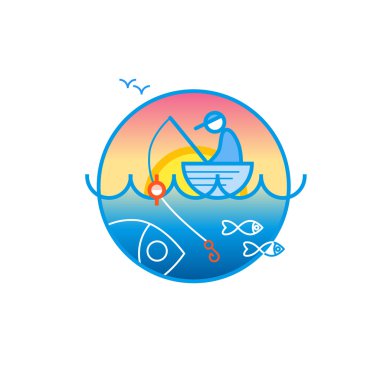 Balık tutma renkli logo