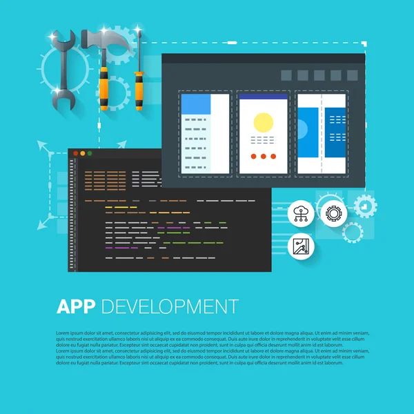 App ontwikkeling en codering proces — Stockvector