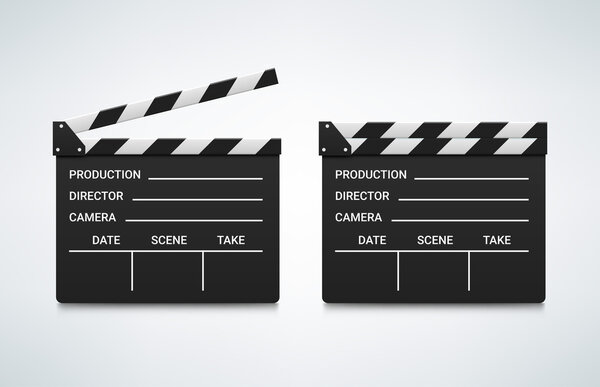 Open and closed cinema clapperboards
