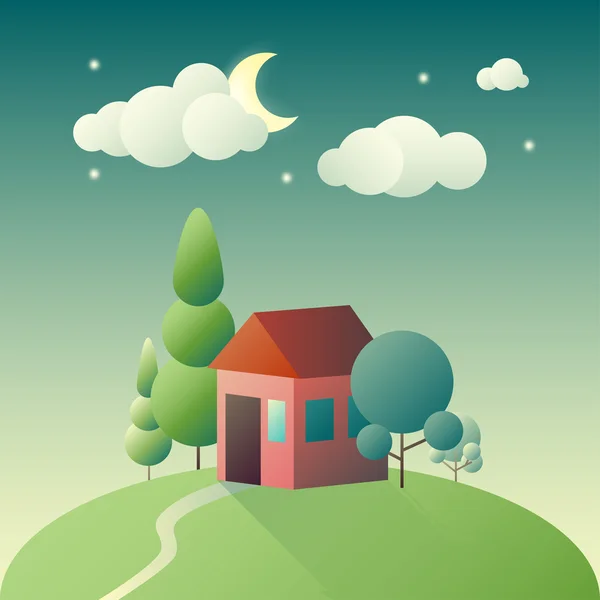 Casa rurale con alberi verdi — Vettoriale Stock